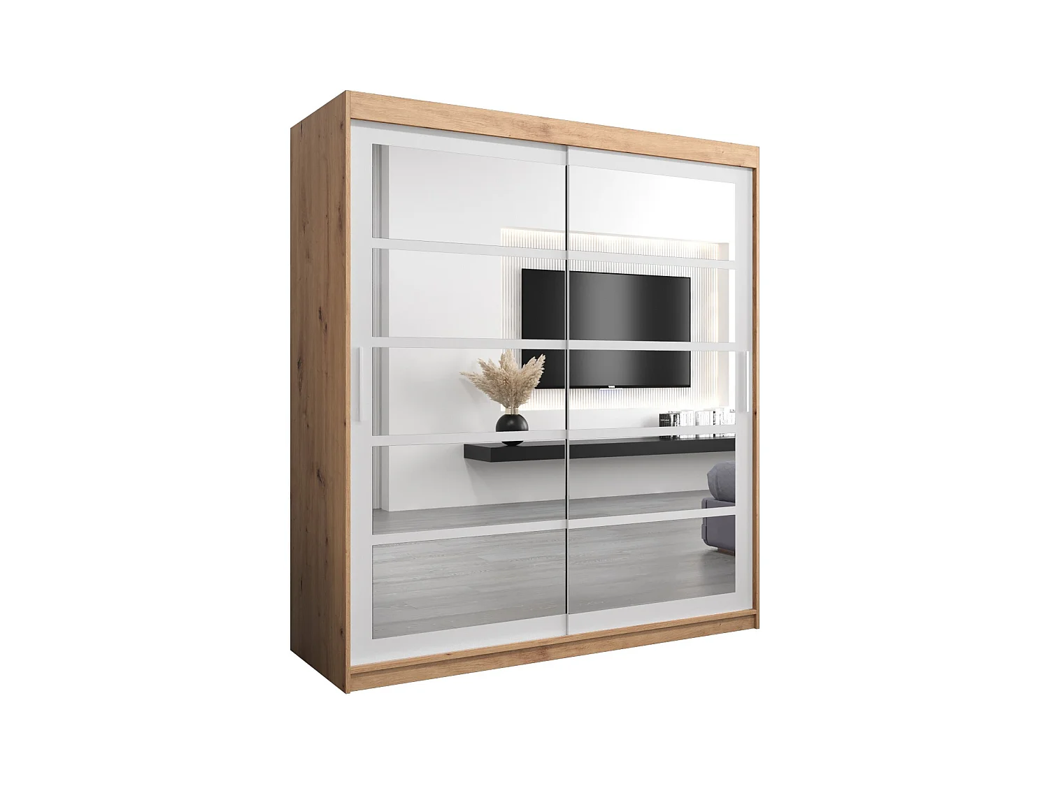 Schwebetürenschrank Roma 200/180/62 2-Türig (Artisan/Weiß)