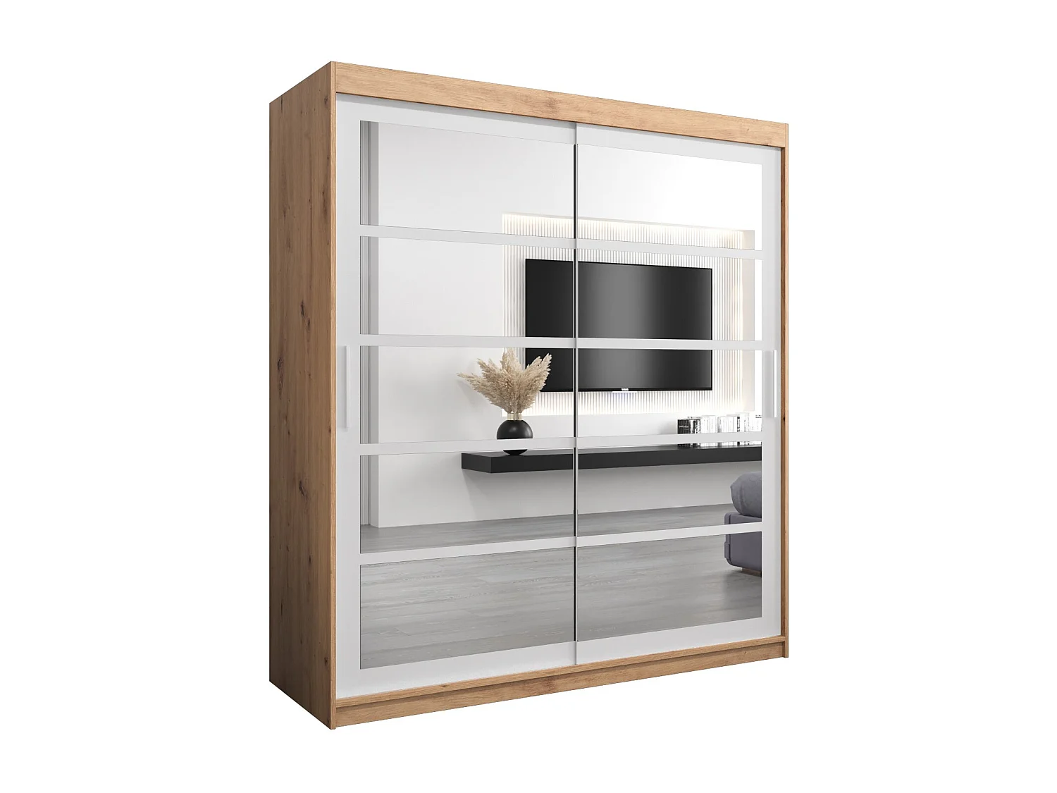 Armoire Roma 2 À Portes Coulissantes 200/180/62 2 portes (Artisan/Blanc)