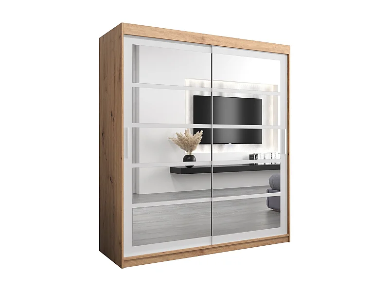 Armoire Roma 2 À Portes Coulissantes 200/180/62 2 portes (Artisan/Blanc)
