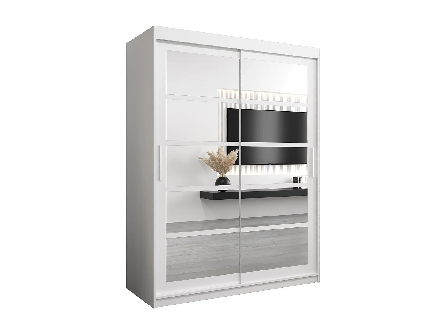 Schwebetürenschrank Roma 200/150/62 2-Türig (Weiß)