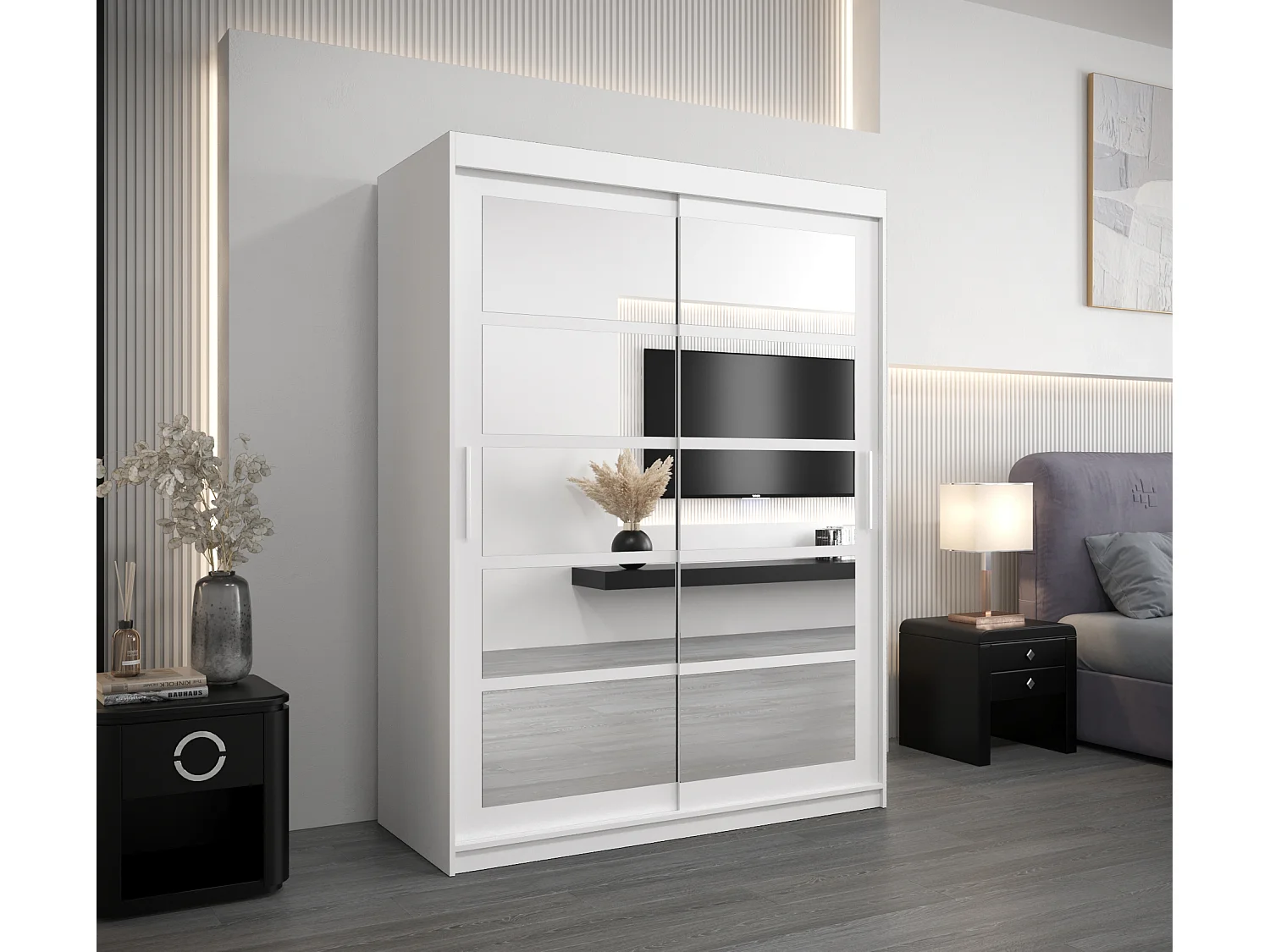 Armoire Roma 2 À Portes Coulissantes 200/150/62 2 portes (Blanc/Blanc)