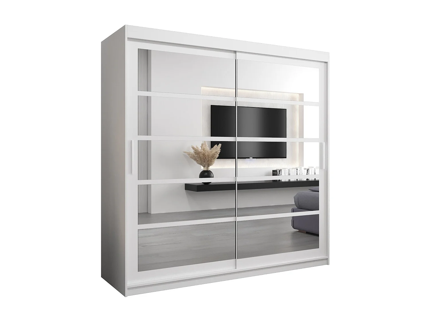 Schwebetürenschrank Roma 200/200/62 2-Türig (Weiß)