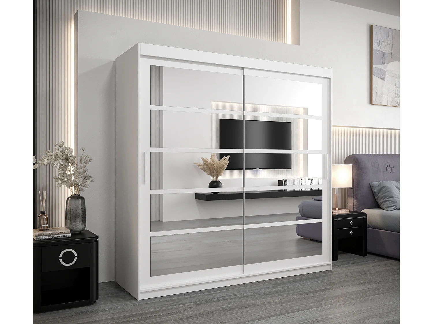 Armoire Roma 2 À Portes Coulissantes 200/200/62 2 portes (Blanc/Blanc)