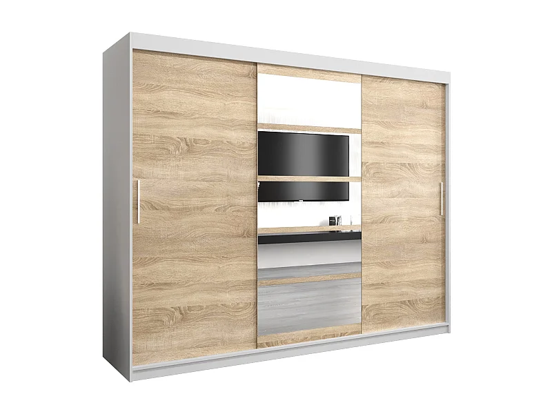 Schwebetürenschrank Roma 200/250/62 2-Türig (Weiß/Sonoma)