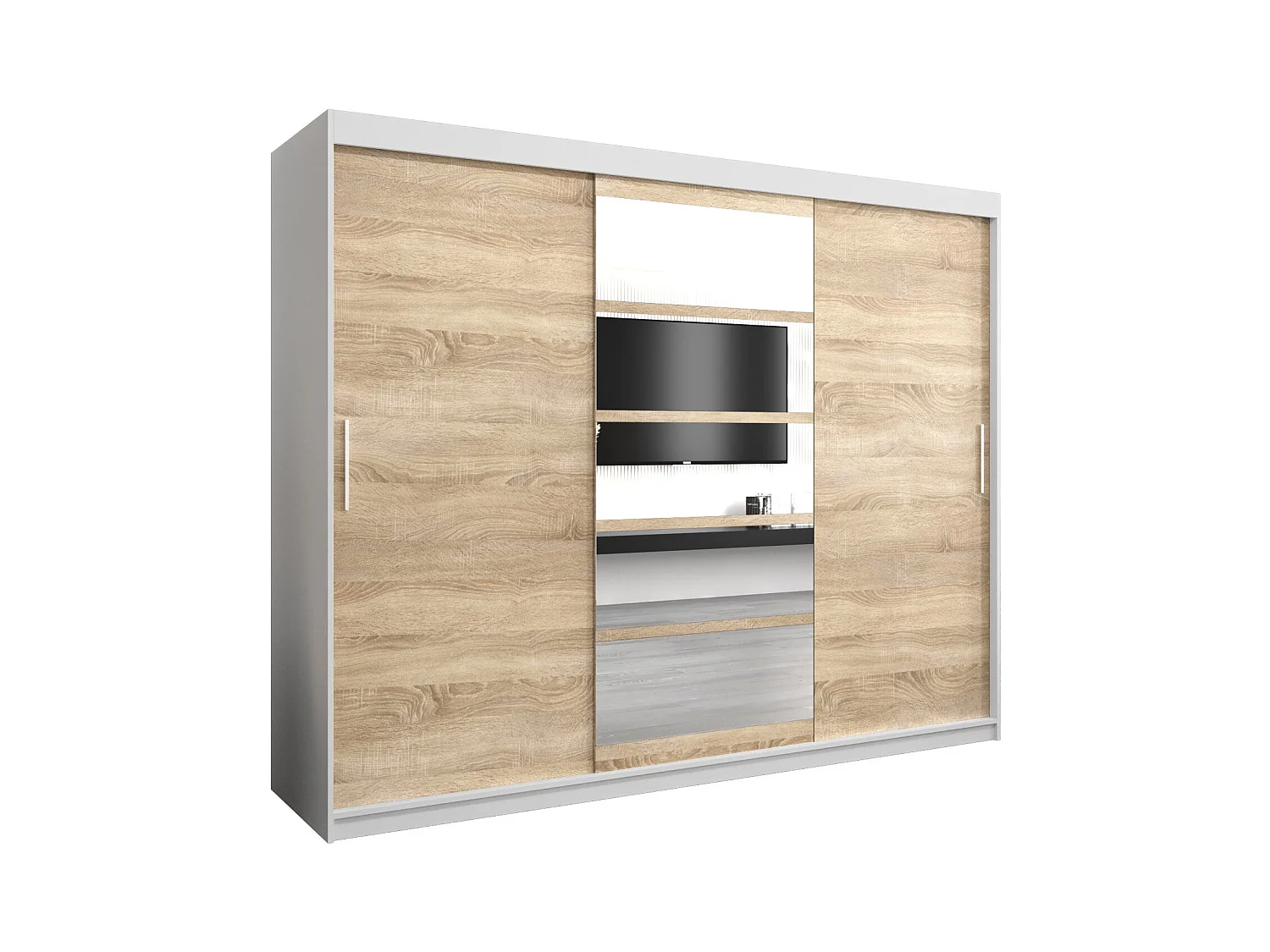 Armoire Roma 1 À Portes Coulissantes 200/250/62 3 Portes (Blanc/Sonoma)