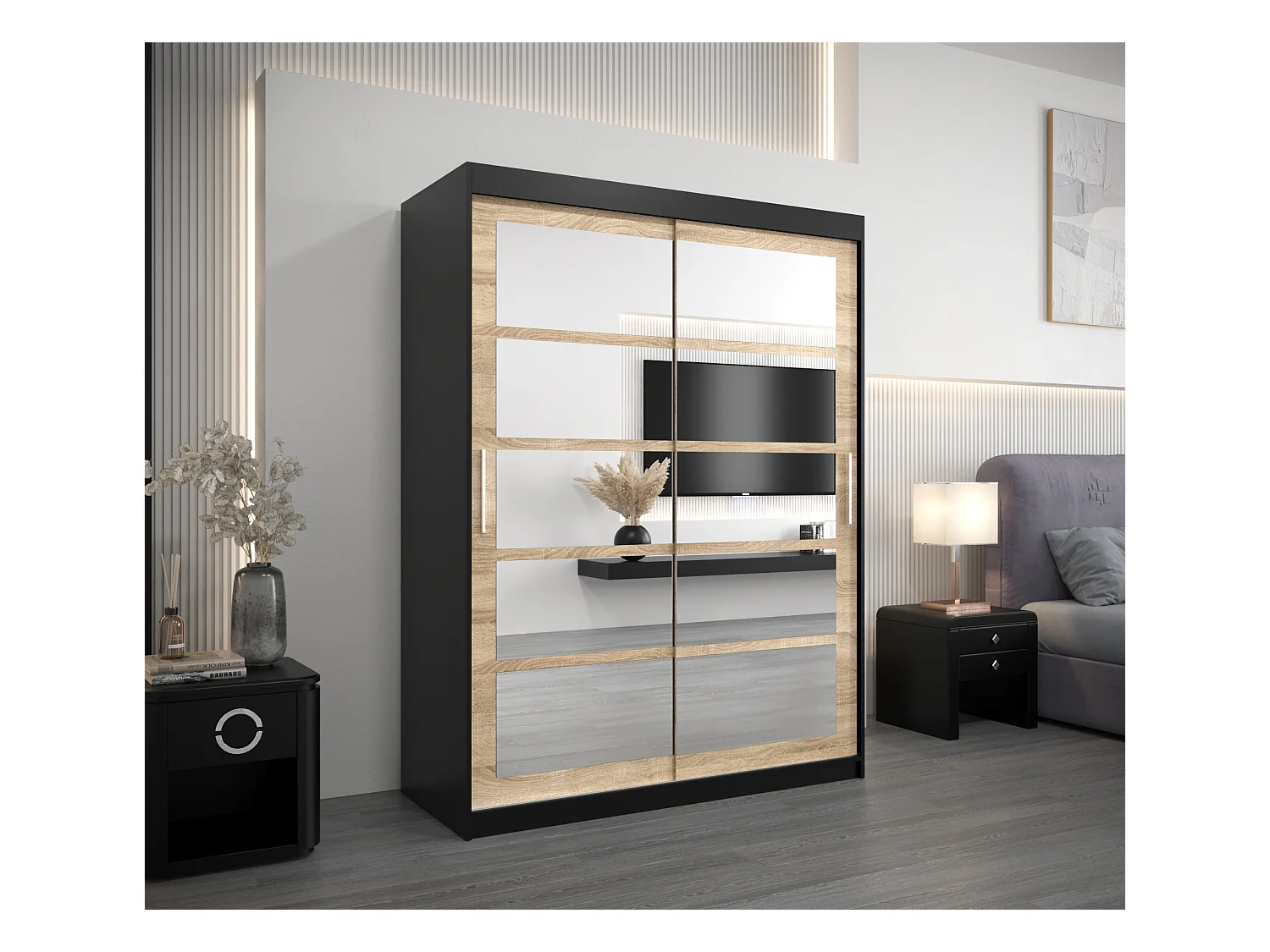 Armoire Roma 2 À Portes Coulissantes 200/150/62 2 portes (Noir/Sonoma)