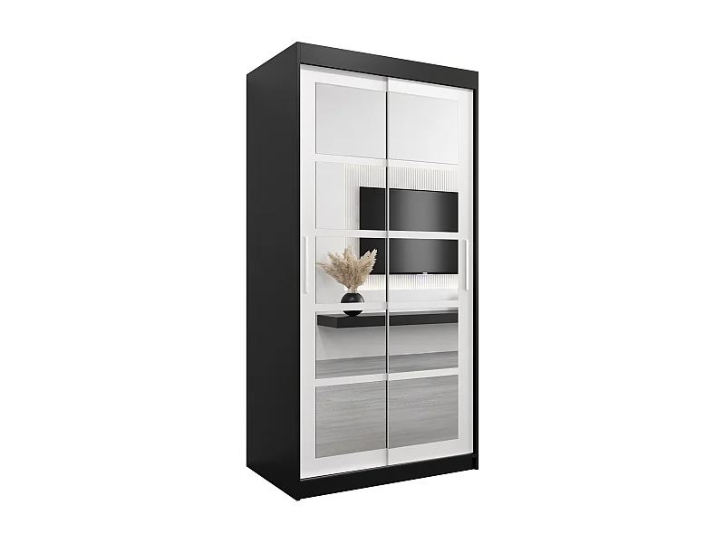 Schwebetürenschrank Roma 200/100/62 2-Türig (Schwarz/Weiß)