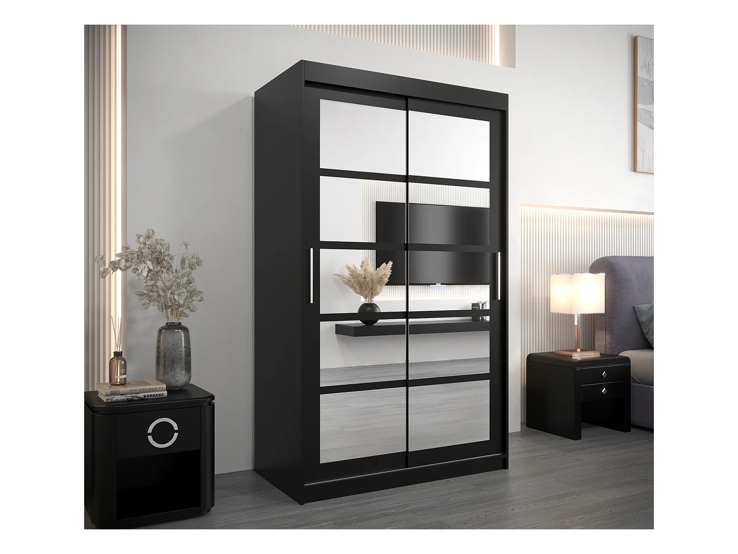 Schwebetürenschrank Roma 200/120/62 2-Türig (Schwarz)