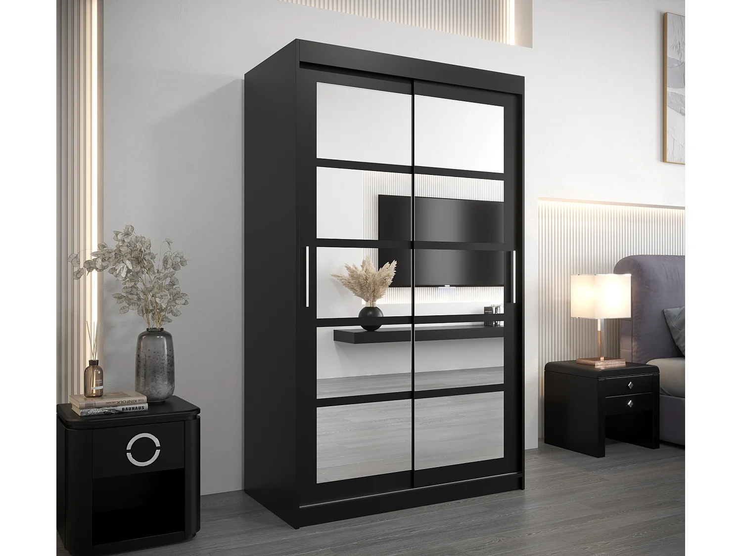 Armoire Roma 2 À Portes Coulissantes 200/120/62 2 portes (Noir/Noir)