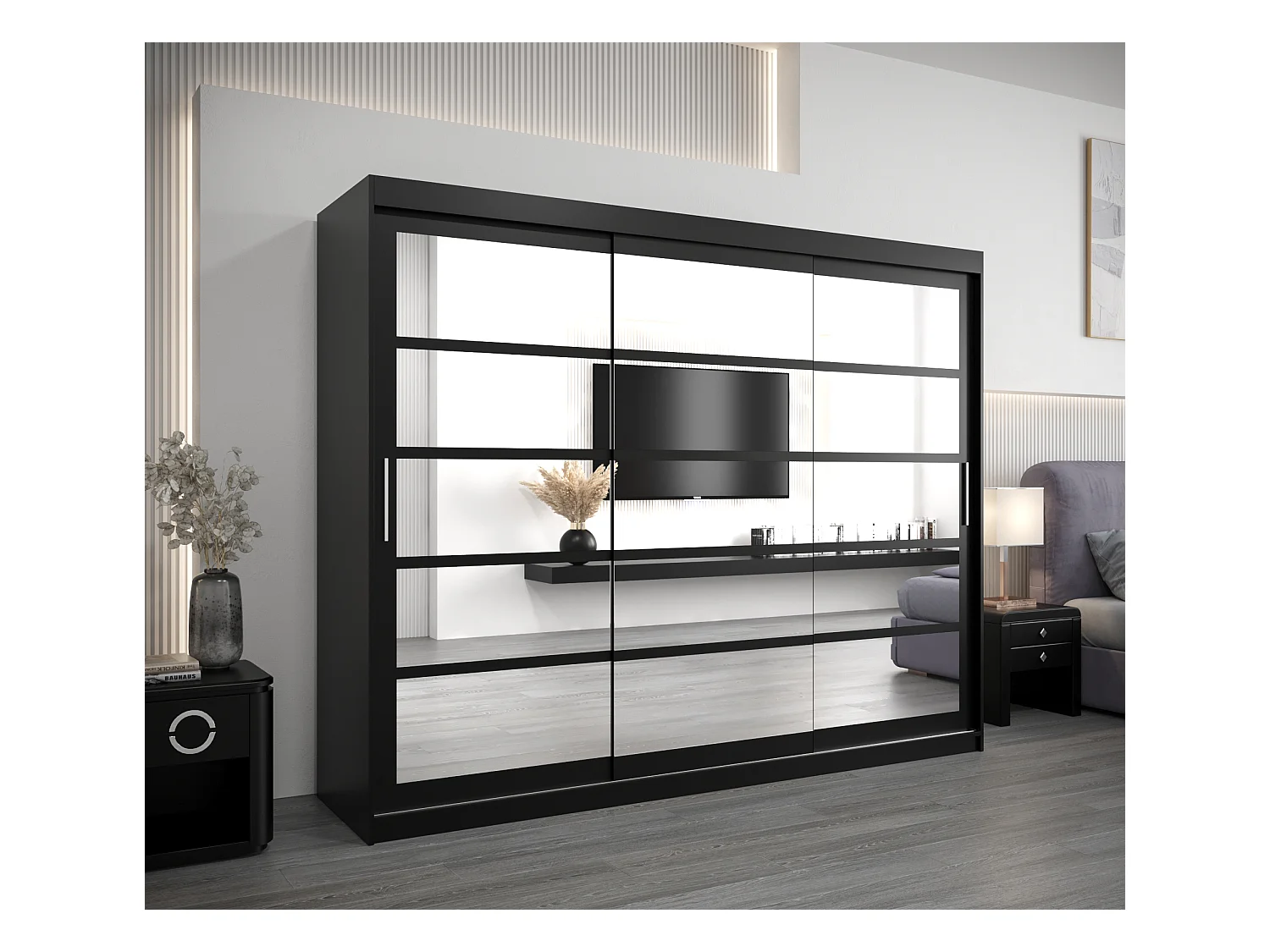 Schwebetürenschrank Roma 200/250/62 2-Türig (Schwarz)