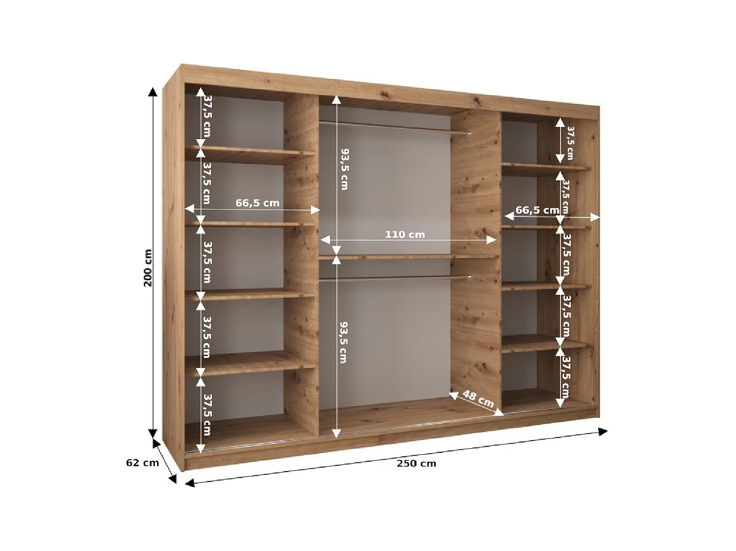 Schwebetürenschrank Roma 200/250/62 2-Türig (Schwarz)