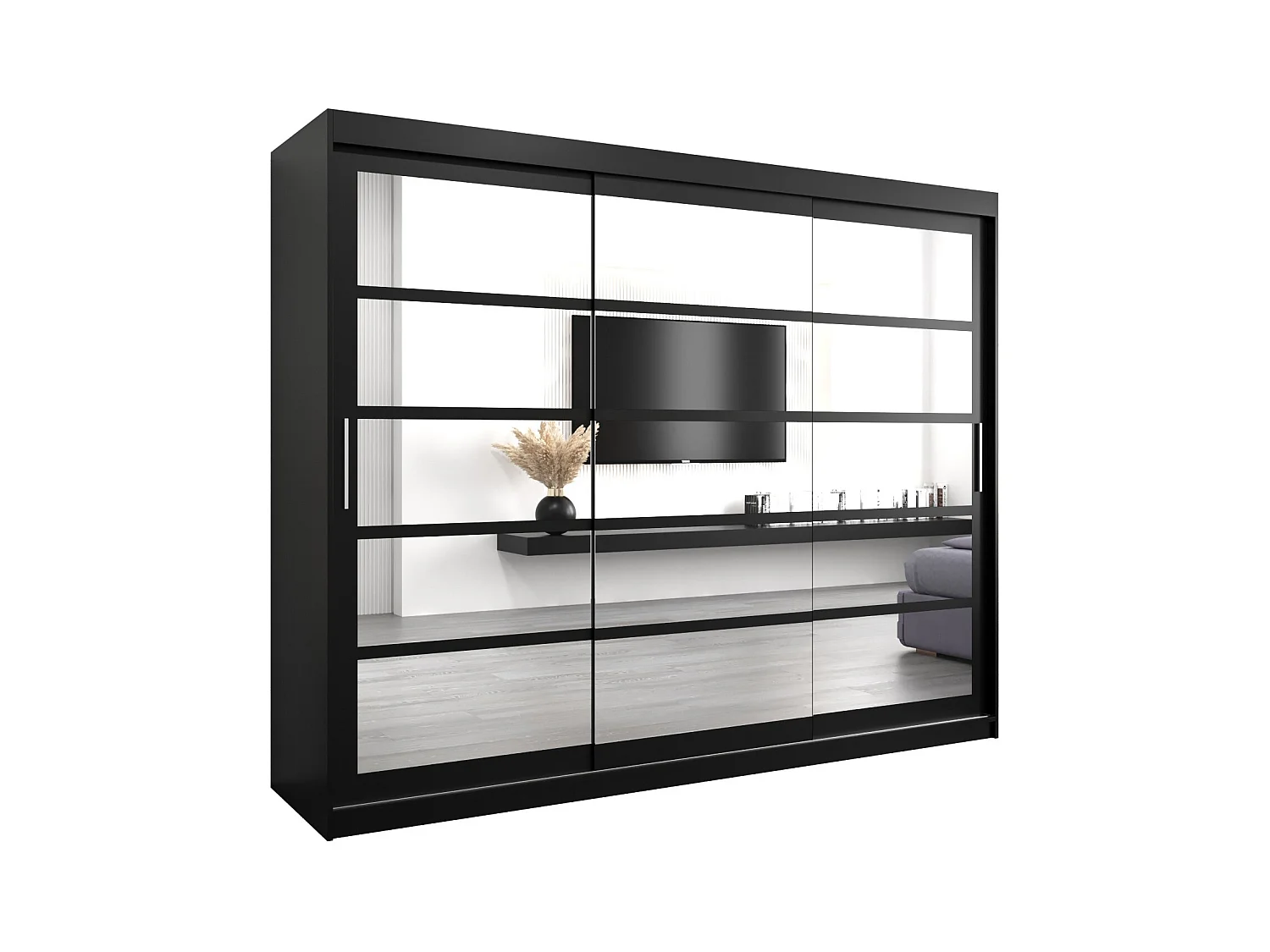 Schwebetürenschrank Roma 200/250/62 2-Türig (Schwarz)