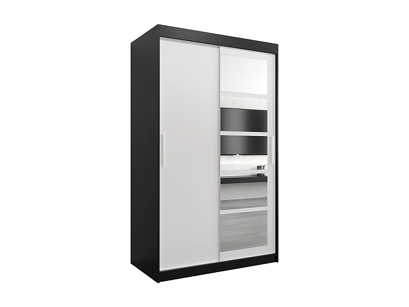 Schwebetürenschrank Roma 200/120/62 2-Türig (Schwarz/Weiß)