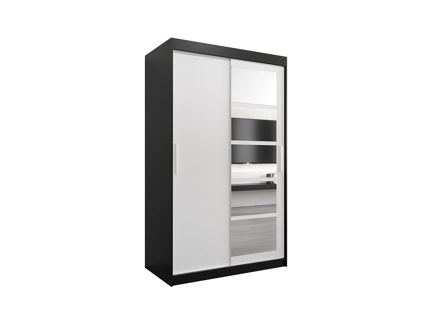 Schwebetürenschrank Roma 200/120/62 2-Türig (Schwarz/Weiß)