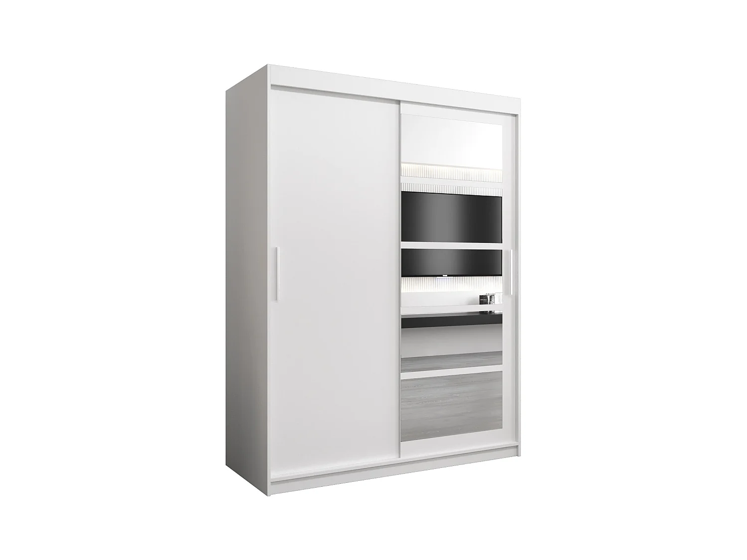 Schwebetürenschrank Roma 200/150/62 2-Türig (Weiß)