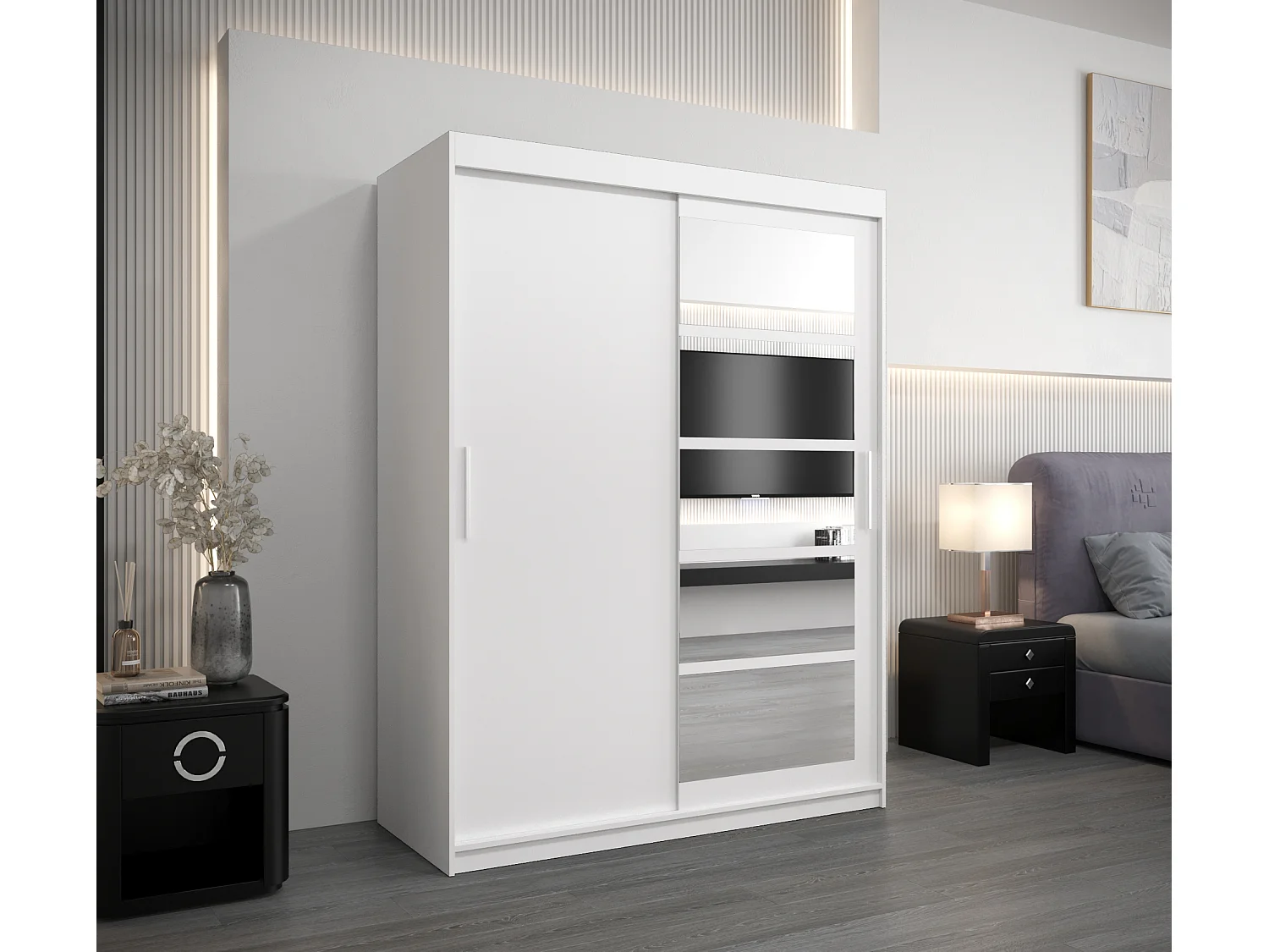 Armoire Roma 1 À Portes Coulissantes 200/150/62 2 portes (Blanc/Blanc)