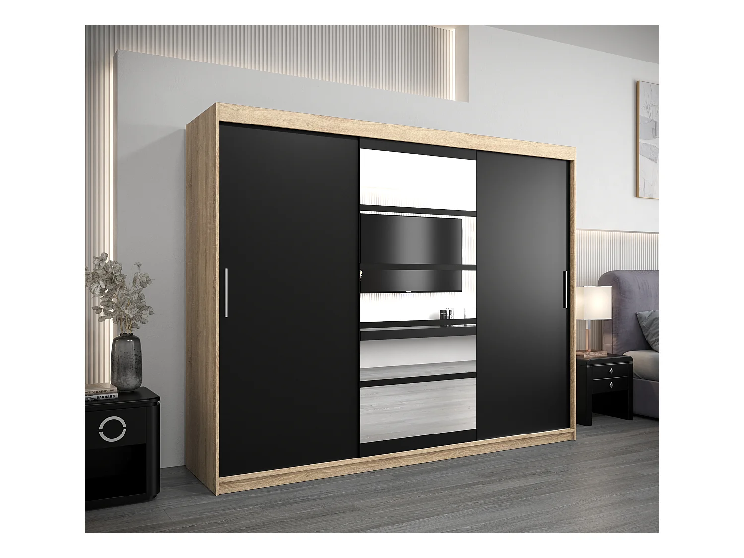 Roma 1 kledingkast met schuifdeuren 200/250/62 3 deuren (sonoma/zwart)