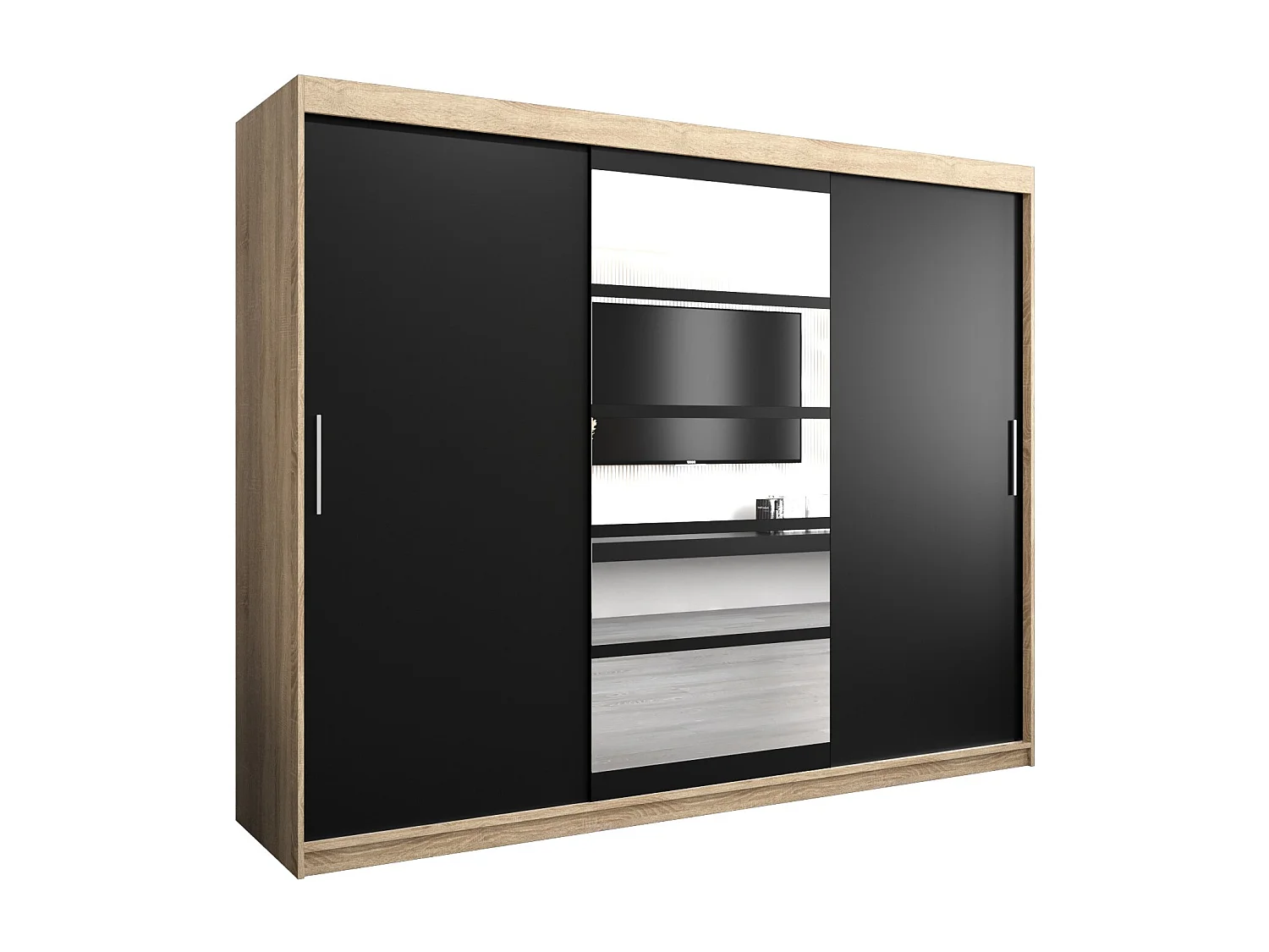 Armoire Roma 1 À Portes Coulissantes 200/250/62 3 Portes (Sonoma/Noir)