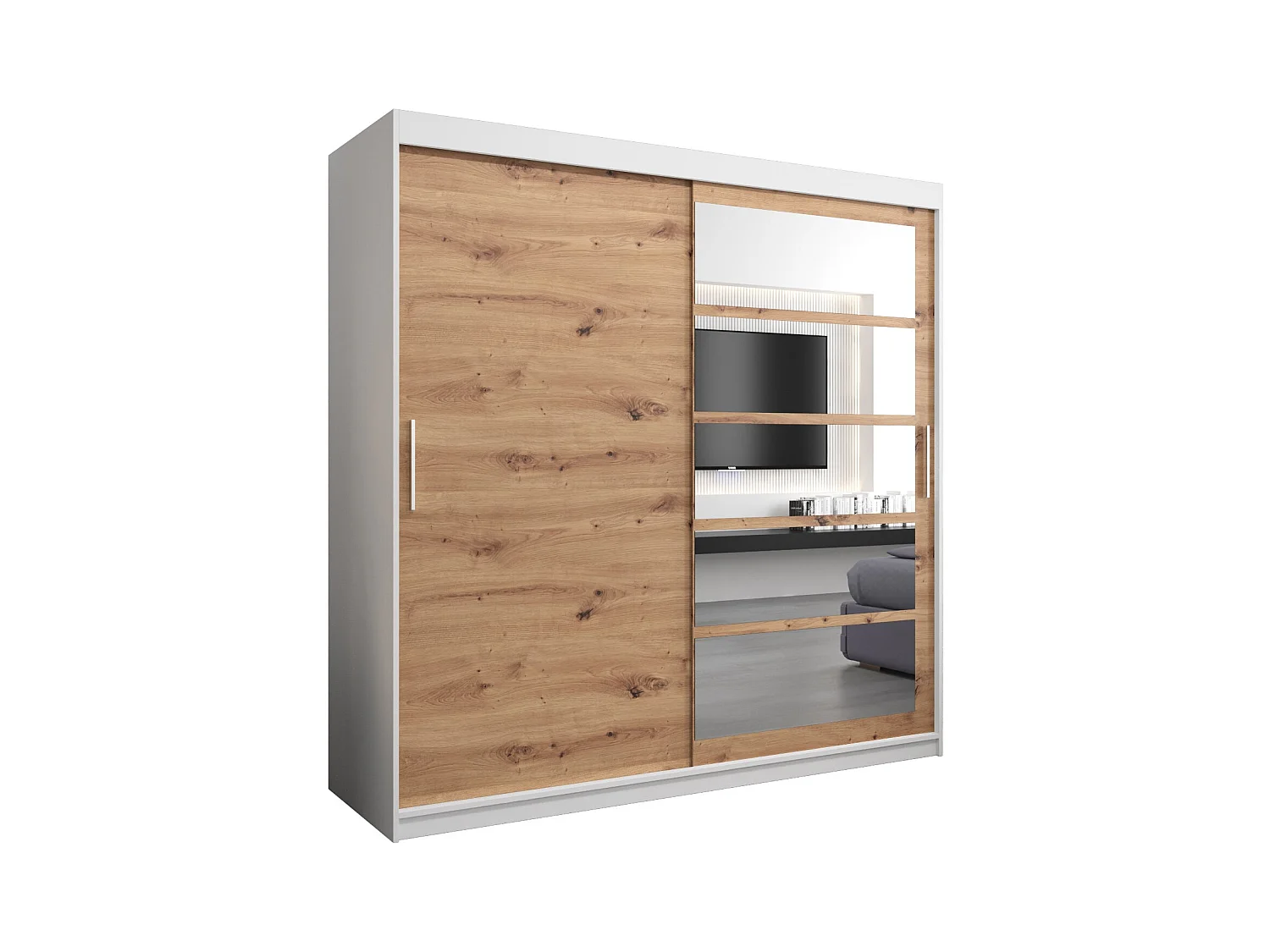 Armoire Roma 1 À Portes Coulissantes 200/200/62 2 portes (Blanc/Artisan)