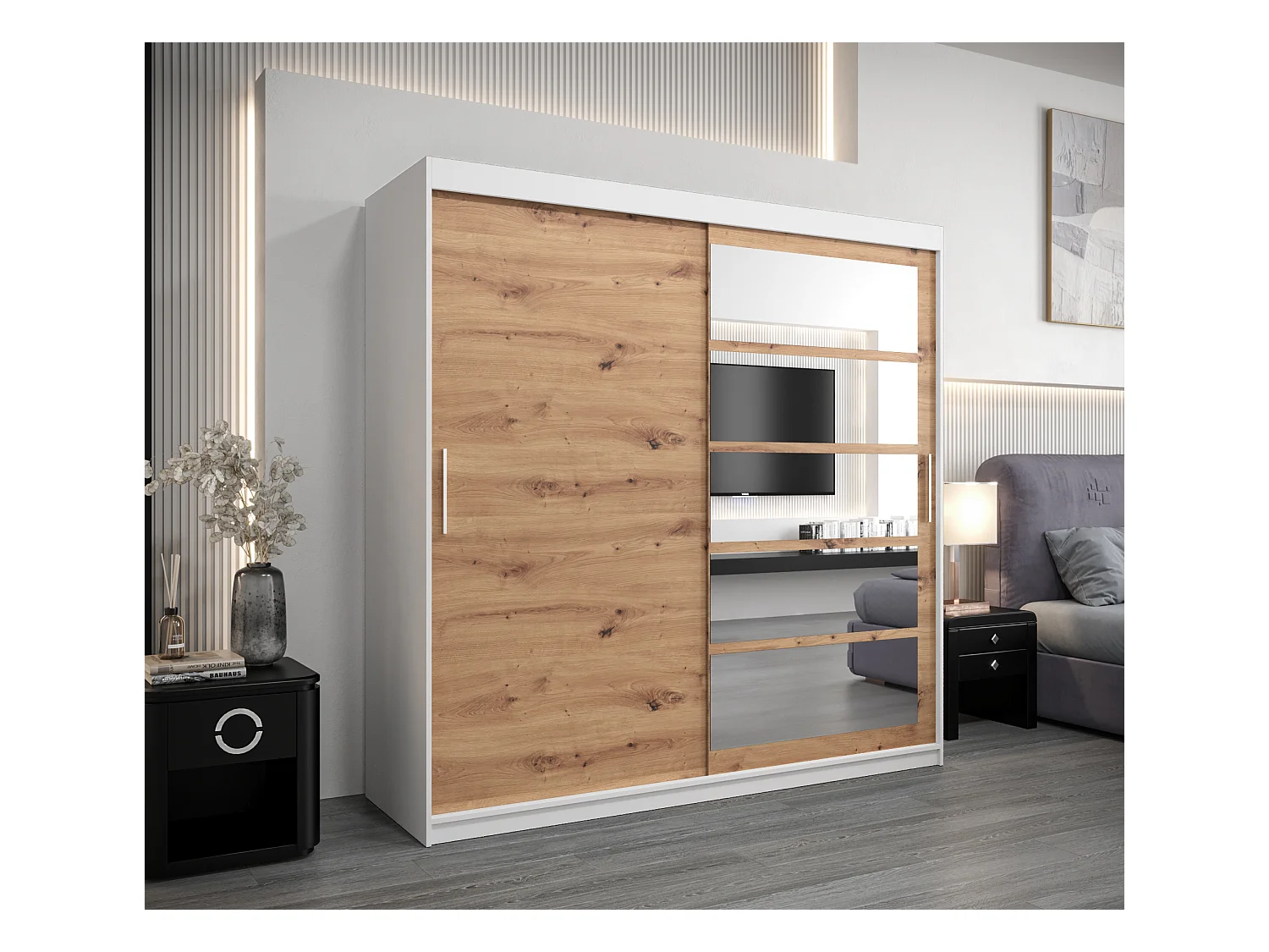 Armoire Roma 1 À Portes Coulissantes 200/200/62 2 portes (Blanc/Artisan)