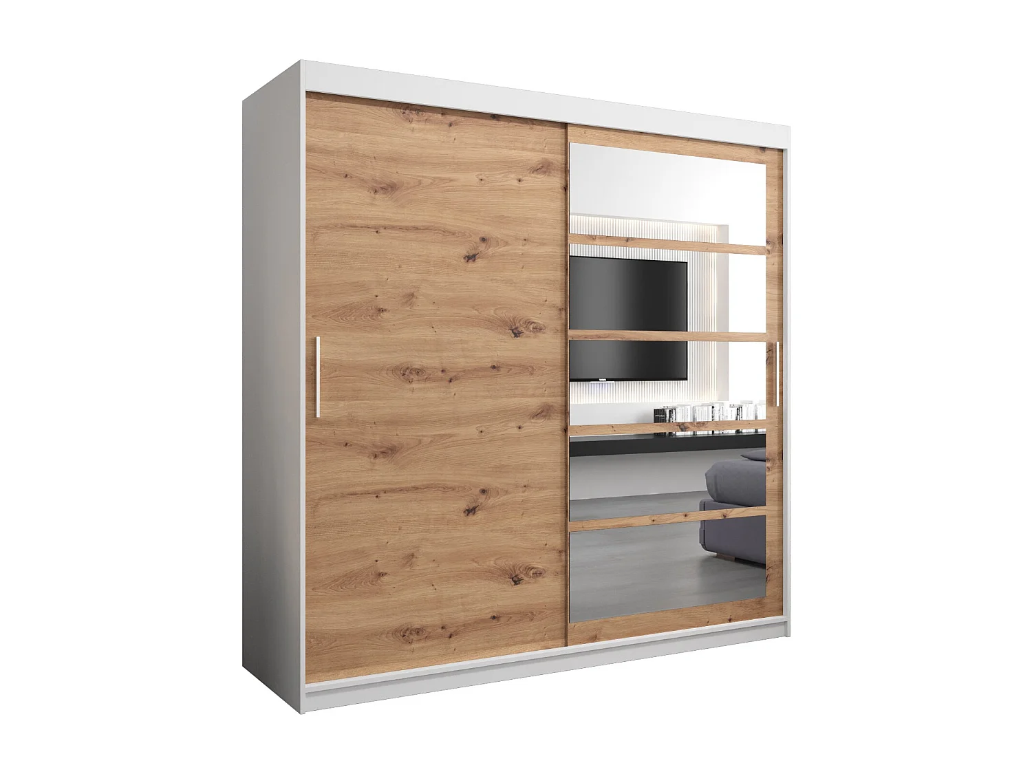 Armoire Roma 1 À Portes Coulissantes 200/200/62 2 portes (Blanc/Artisan)