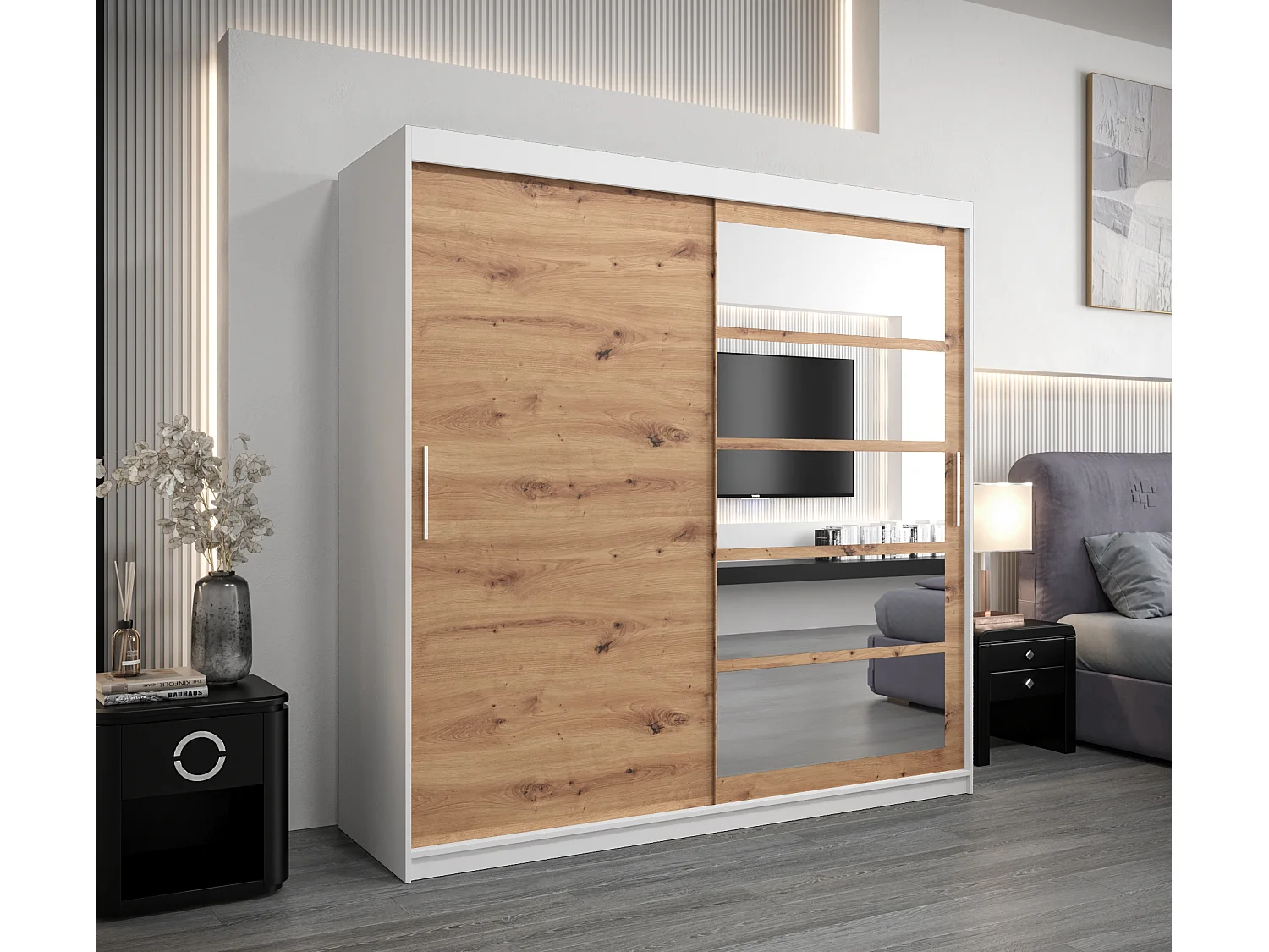 Armoire Roma 1 À Portes Coulissantes 200/200/62 2 portes (Blanc/Artisan)