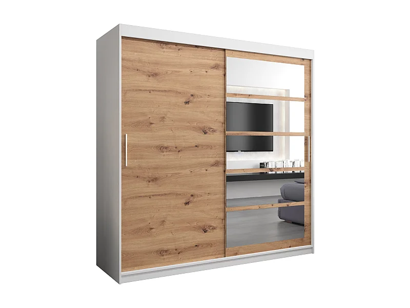 Roma 1 kledingkast met schuifdeuren 200/200/62 2 deuren (wit/artisan)