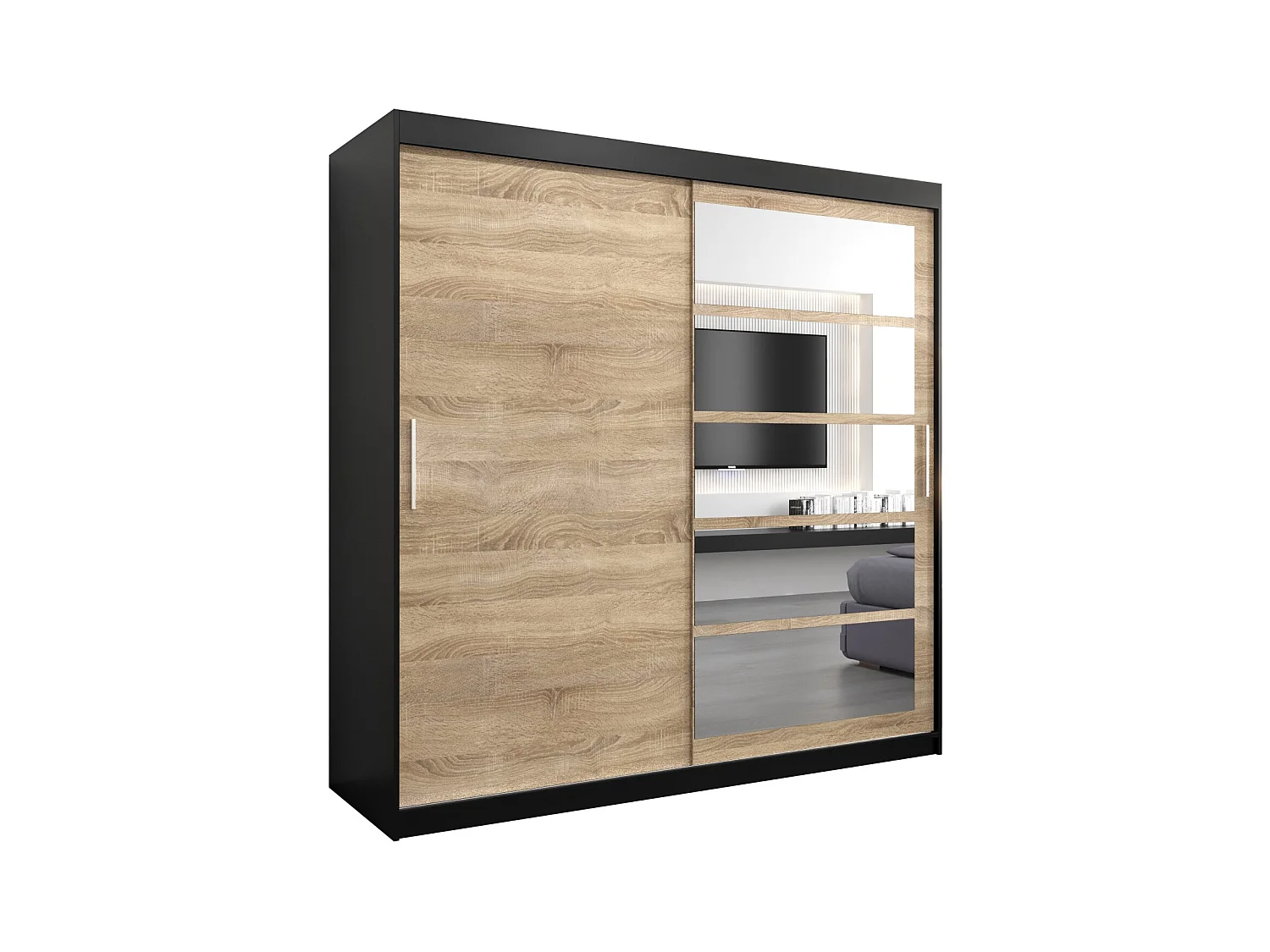 Roma 1 kledingkast met schuifdeuren 200/200/62 2 deuren (zwart/sonoma)