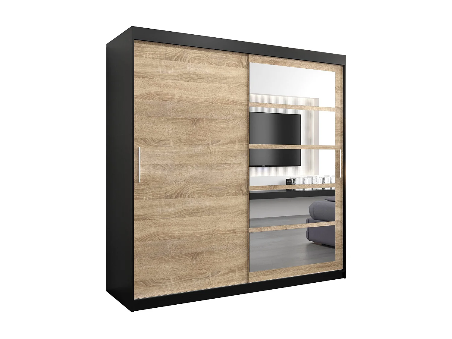 Schwebetürenschrank Roma 200/200/62 2-Türig (Schwarz/Sonoma)