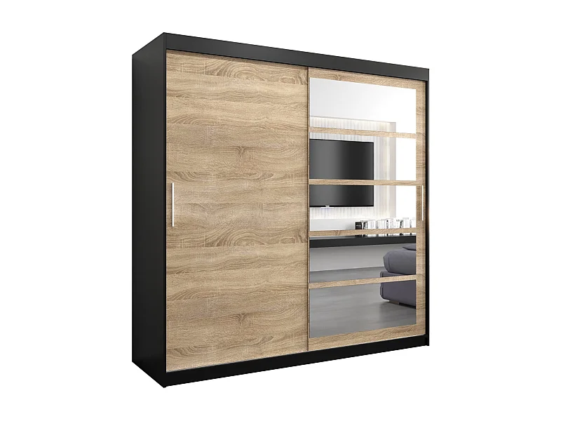 Schwebetürenschrank Roma 200/200/62 2-Türig (Schwarz/Sonoma)