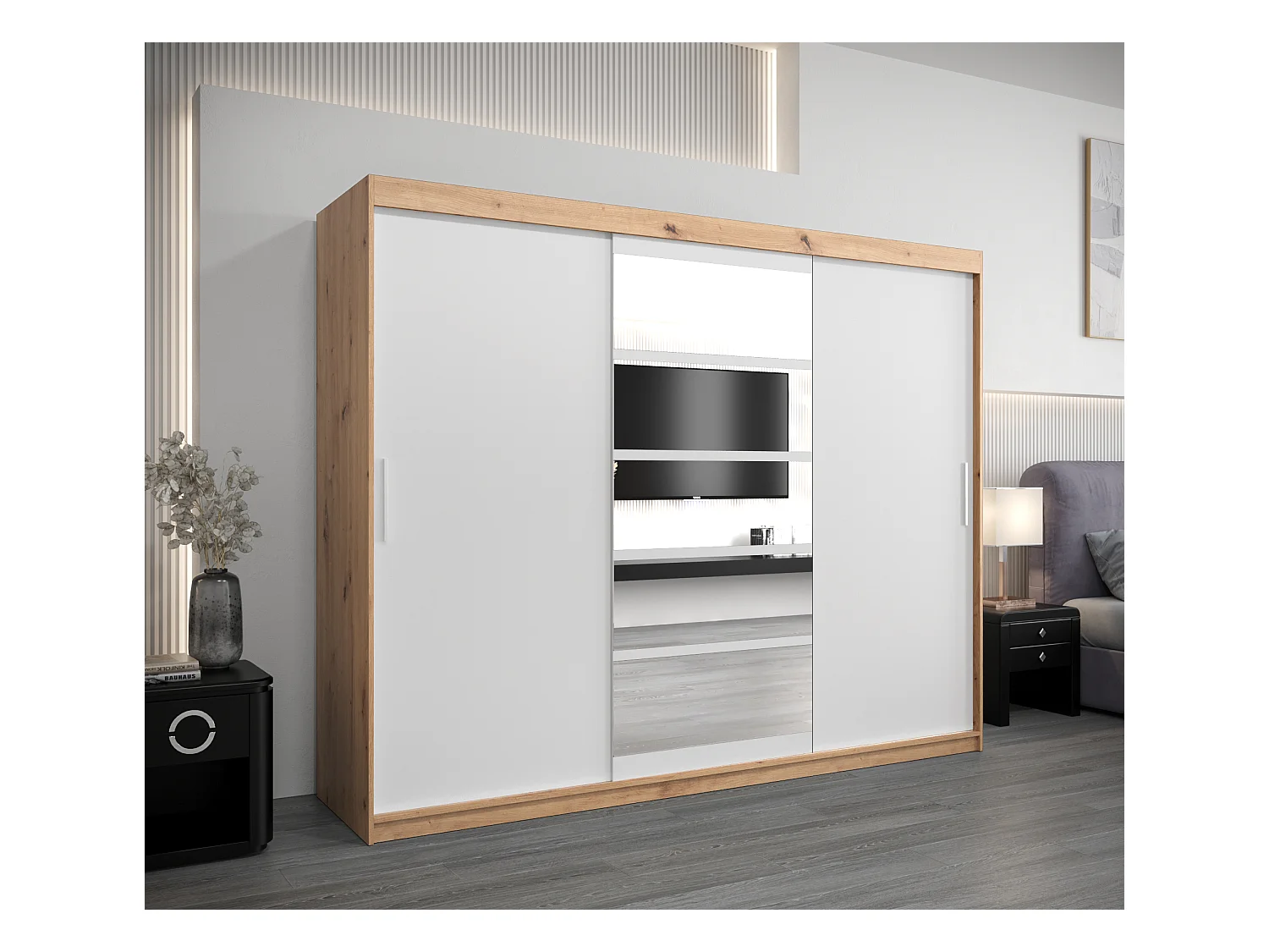 Schwebetürenschrank Roma 200/250/62 2-Türig (Artisan/Weiß)