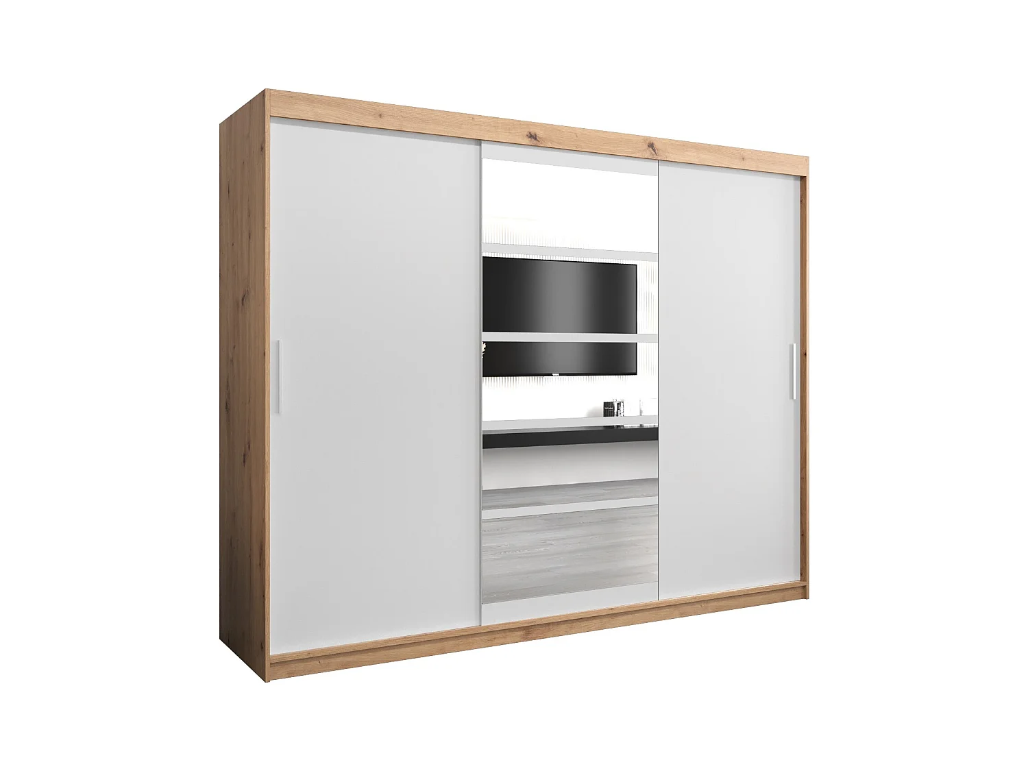 Armoire Roma 1 À Portes Coulissantes 200/250/62 3 Portes (Artisan/Blanc)