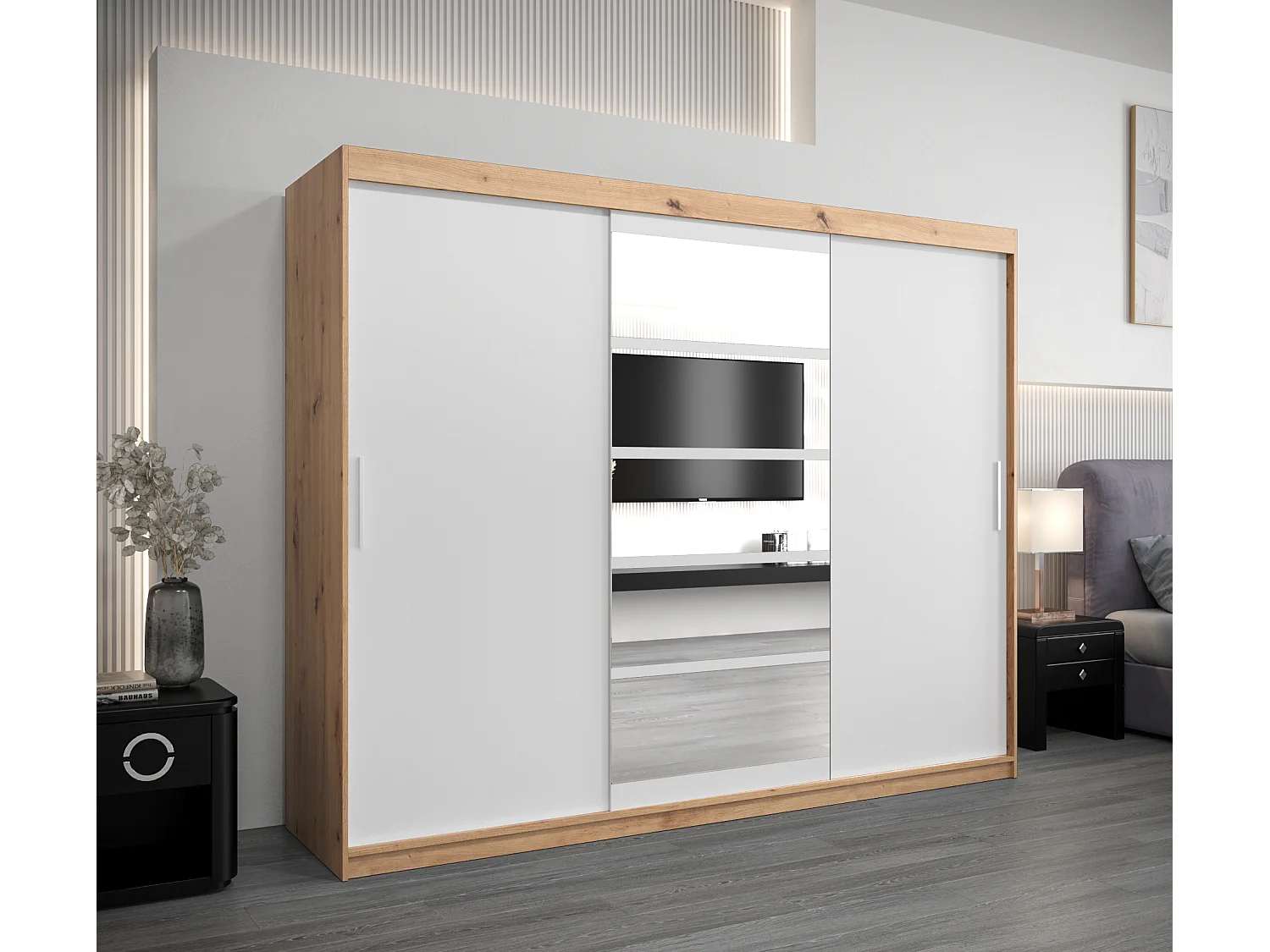 Armoire Roma 1 À Portes Coulissantes 200/250/62 3 Portes (Artisan/Blanc)