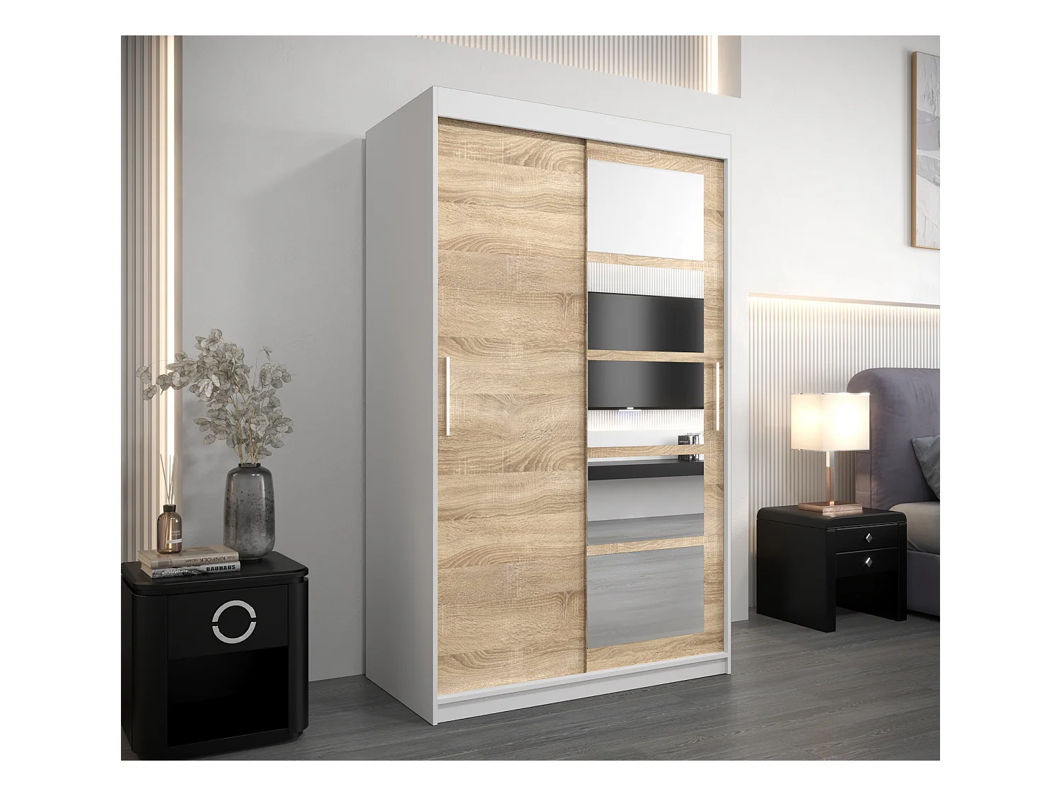 Armoire Roma 1 À Portes Coulissantes 200/120/62 2 portes (Blanc/Sonoma)