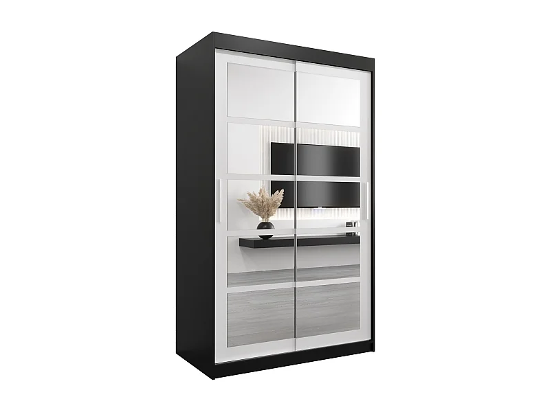 Armoire Roma 2 À Portes Coulissantes 200/120/62 2 portes (Noir/Blanc)