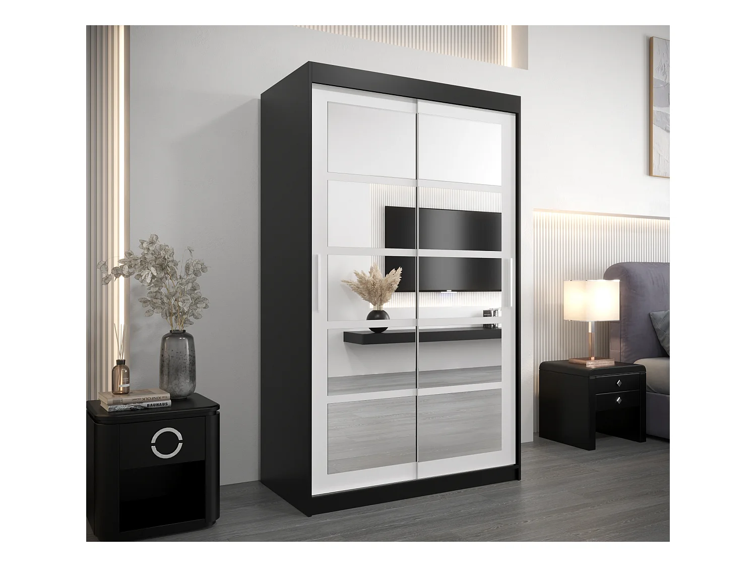 Roma 2 kledingkast met schuifdeuren 200/120/62 2 deuren (zwart/wit)