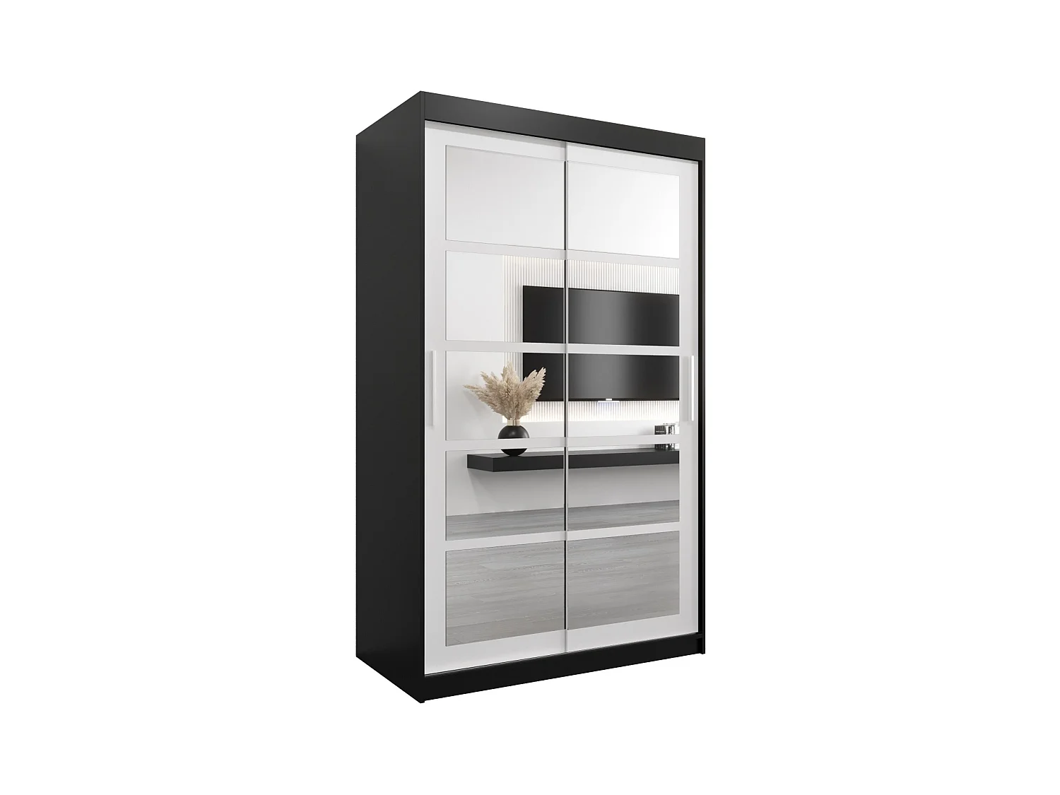 Armoire Roma 2 À Portes Coulissantes 200/120/62 2 portes (Noir/Blanc)
