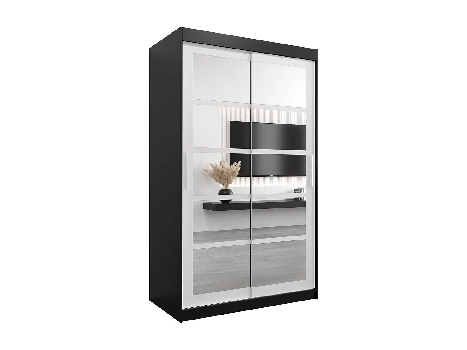 Schwebetürenschrank Roma 200/120/62 2-Türig (Schwarz/Weiß)