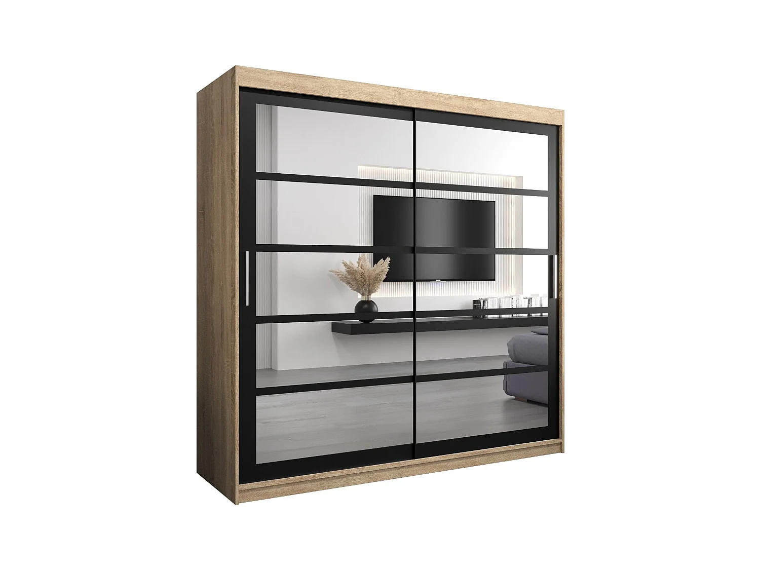 Roma 2 kledingkast met schuifdeuren 200/200/62 2 deuren (sonoma/zwart)