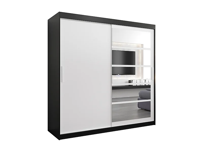 Schwebetürenschrank Roma 200/200/62 2-Türig (Schwarz/Weiß)