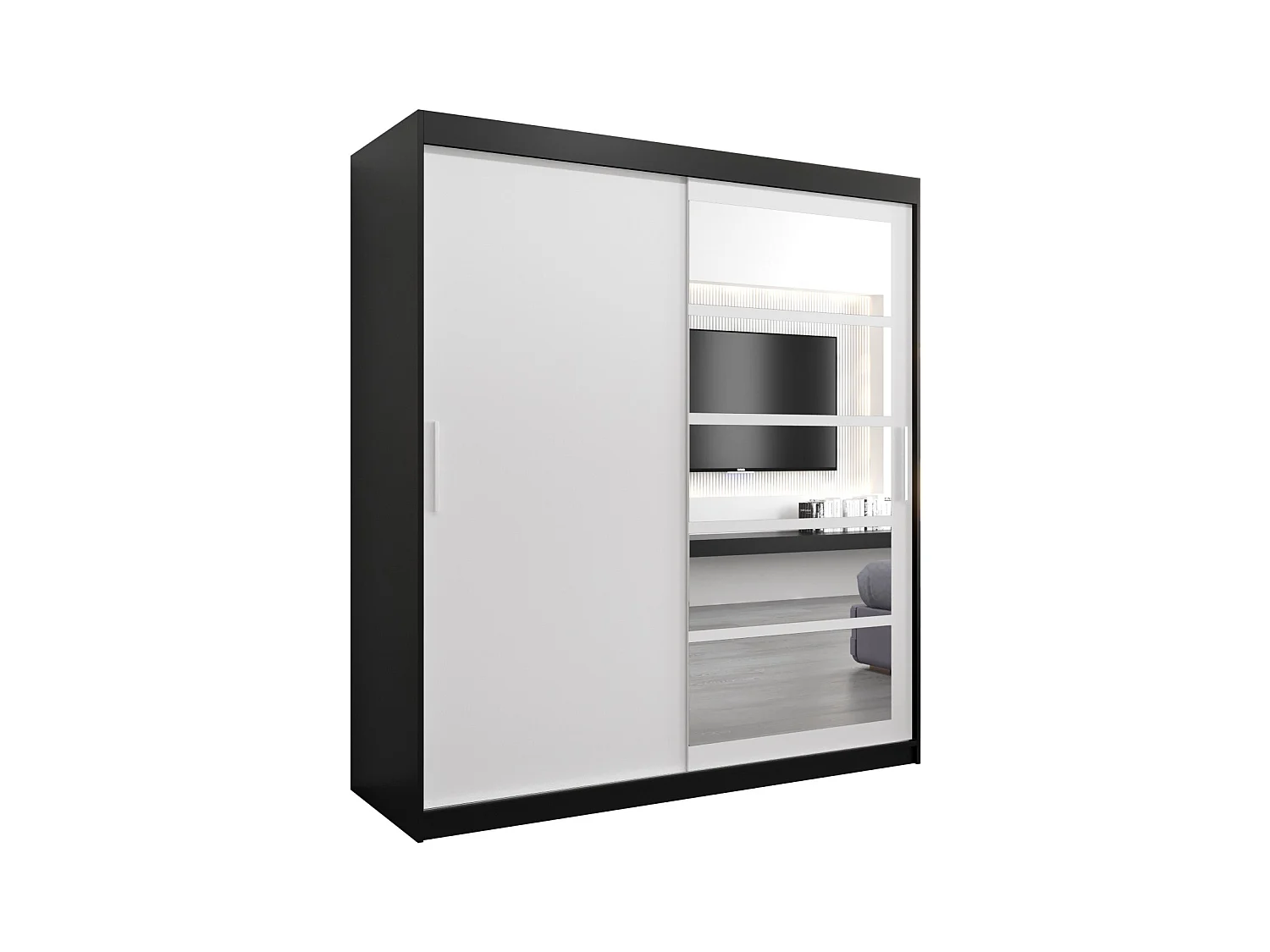 Schwebetürenschrank Roma 200/180/62 2-Türig (Schwarz/Weiß)