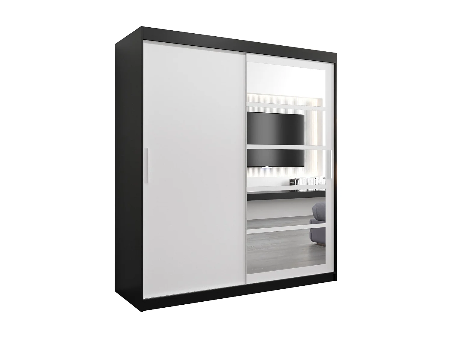 Schwebetürenschrank Roma 200/180/62 2-Türig (Schwarz/Weiß)