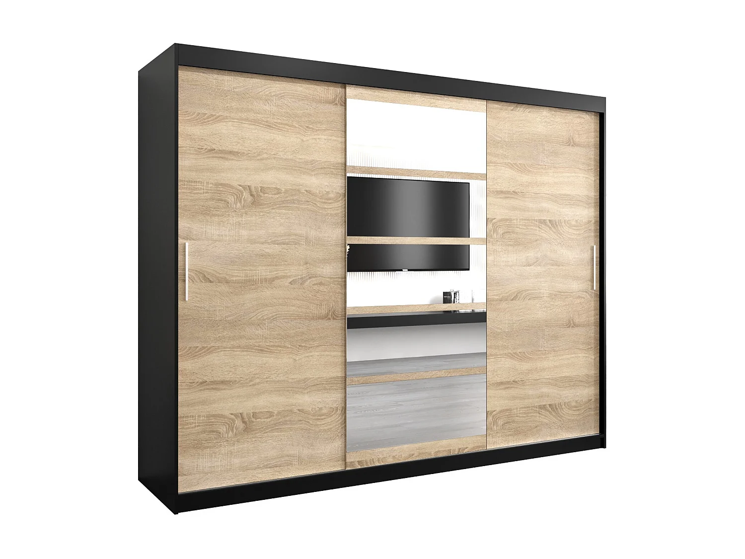 Armoire Roma 1 À Portes Coulissantes 200/250/62 3 Portes (Noir/Sonoma)