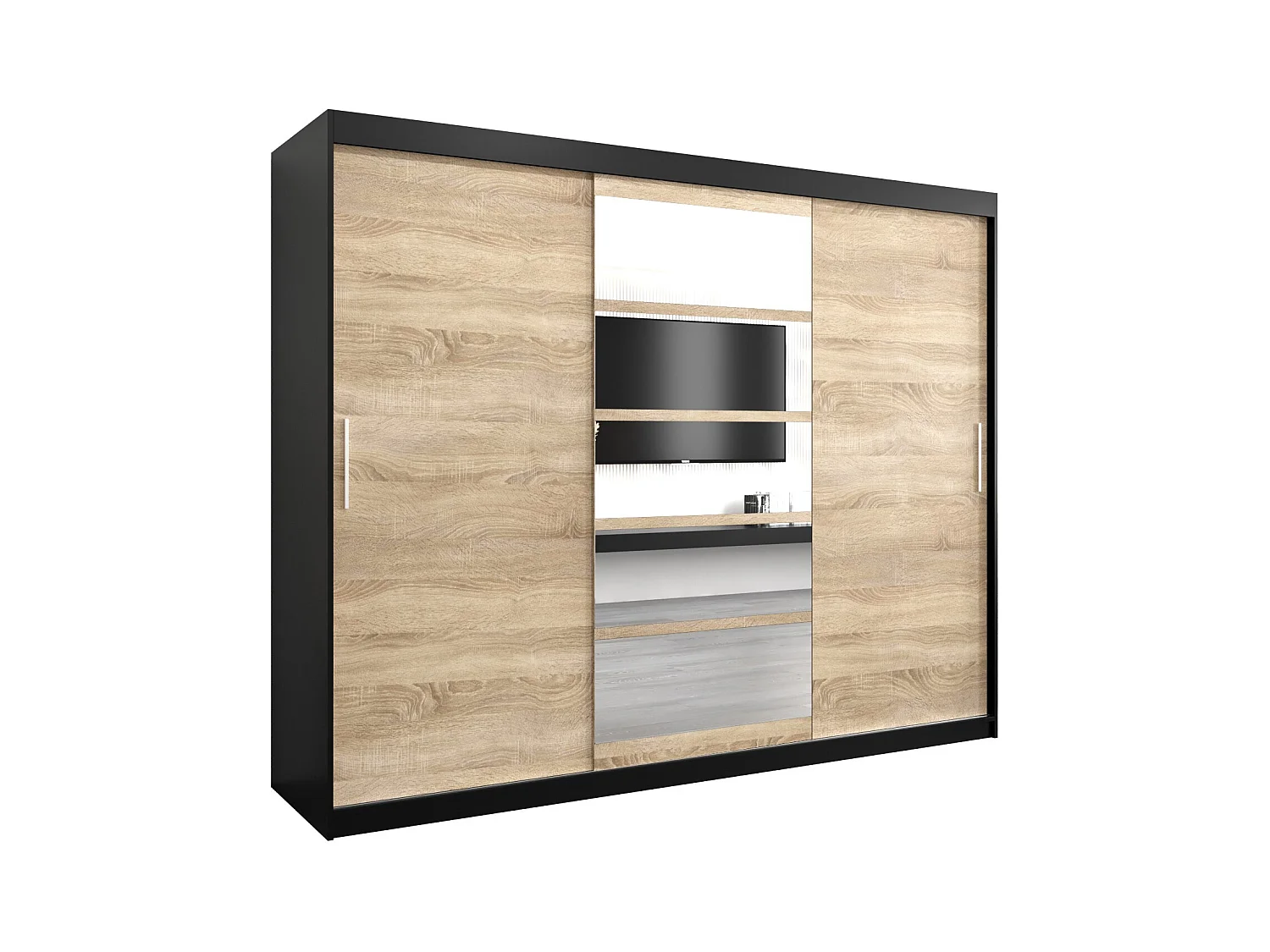 Schwebetürenschrank Roma 200/250/62 2-Türig (Schwarz/Sonoma)