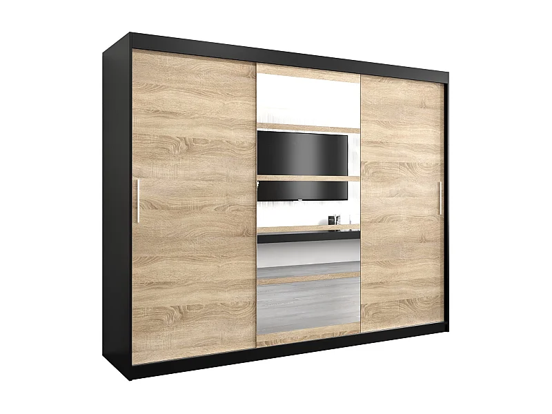 Schwebetürenschrank Roma 200/250/62 2-Türig (Schwarz/Sonoma)