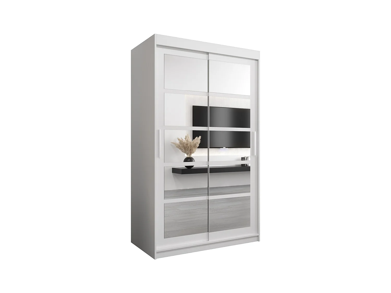 Schwebetürenschrank Roma 200/120/62 2-Türig (Weiß)