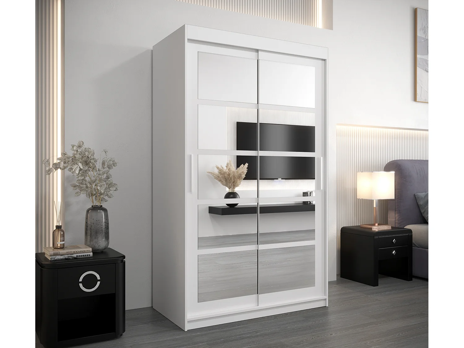 Armoire Roma 2 À Portes Coulissantes 200/120/62 2 portes (Blanc/Blanc)