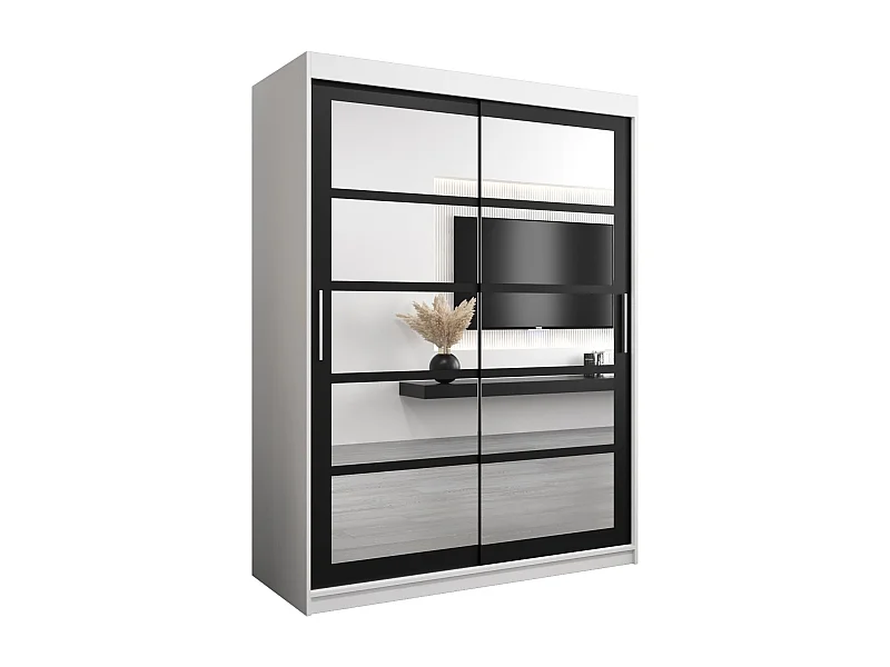 Roma 2 kledingkast met schuifdeuren 200/150/62 2 deuren (wit/zwart)