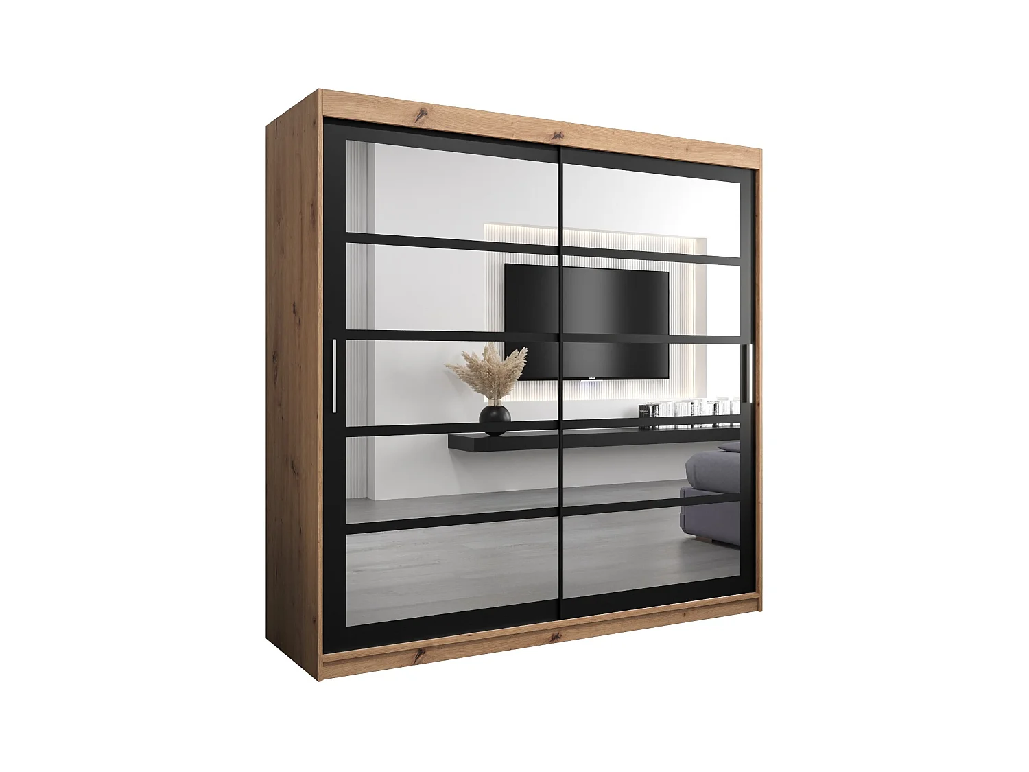 Schwebetürenschrank Roma 200/200/62 2-Türig (Artisan/Schwarz)