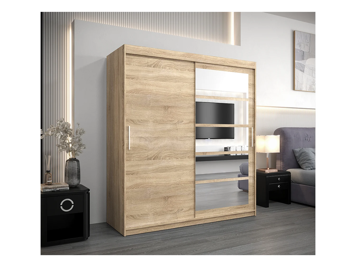 Armoire Roma 1 À Portes Coulissantes 200/180/62 2 portes (Sonoma/Sonoma)